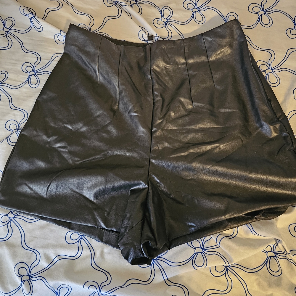 Express High Waist Black Leather Shorts